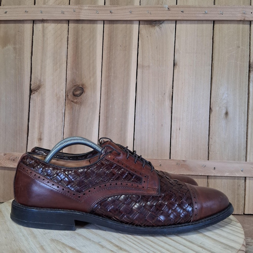 Allen Edmonds Crandon Shoes Mens 11 C Brown Woven Leather Cap Toe Oxford USA - Picture 3 of 8